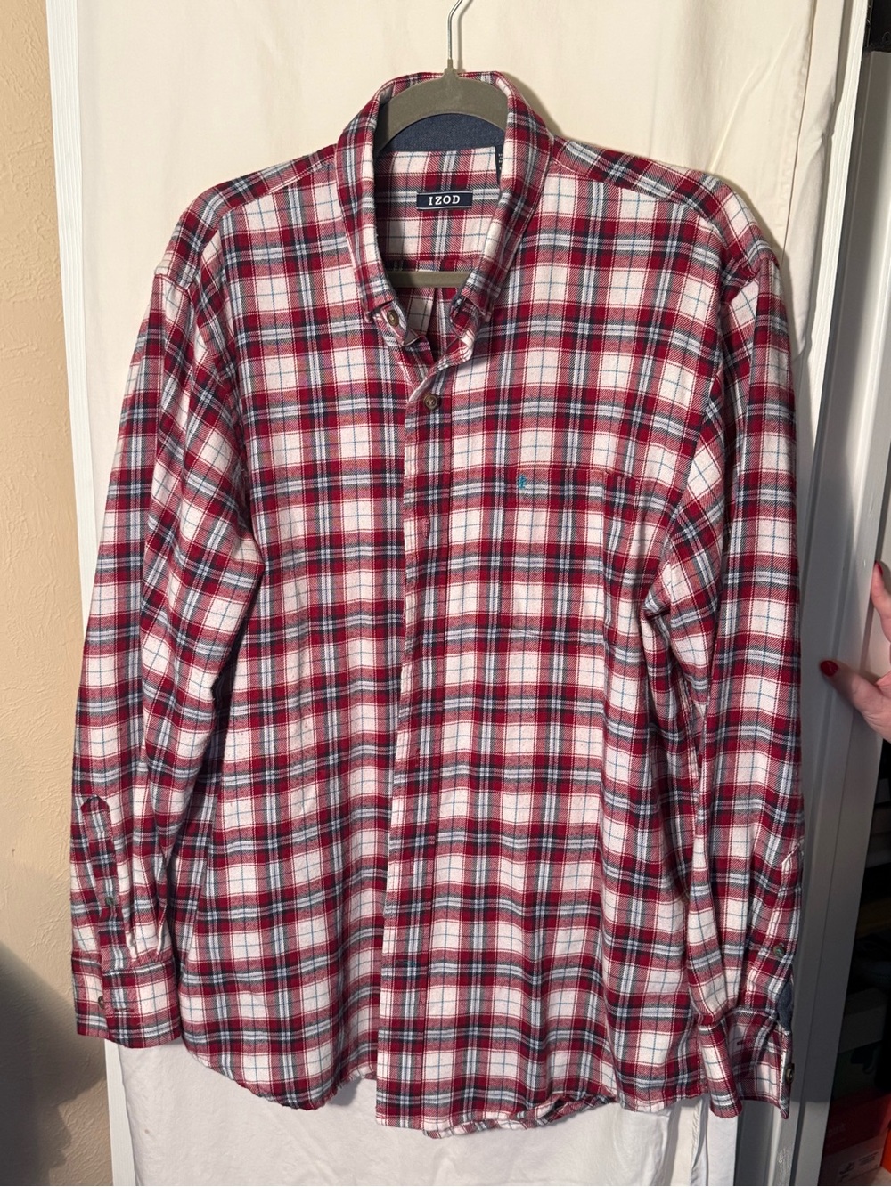 Izod Red and White Plaid Button-Down Shirt